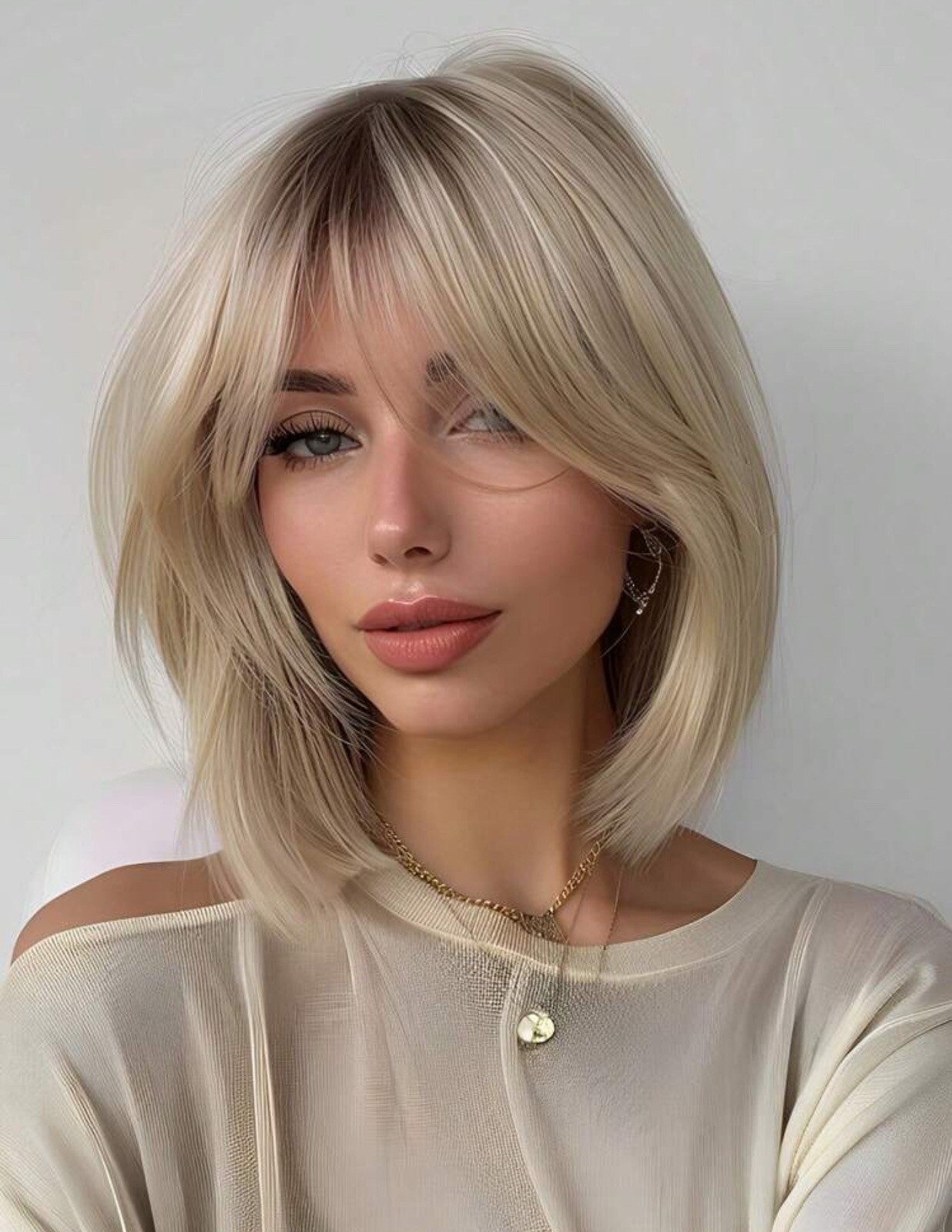Perruque blonde dorée 35cm à frange pour vos soirées et événements