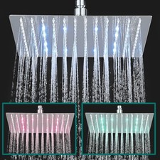 16" LED Chrome Rainfall Shower Head Square Rainfall Top Sprayer Stainless Steel