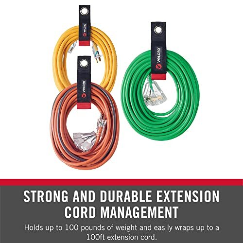 VELCRO Brand Extension Cord Holder 3-Pack (10",14",18"),Black, Heavy Duty{BEST}