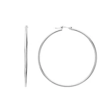 14k White Gold 1.5mm Shiny Round Tube Hoop Earrings, Diameter 45mm