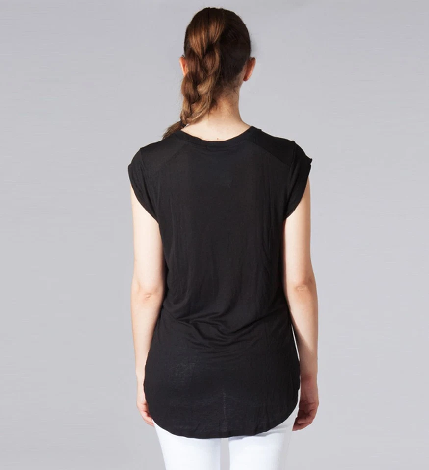 Camiseta DAVID LERNER Talla L Marlow Modal Lino Manga Gorra en Negro Nueva con Etiquetas Foto 3 de 3