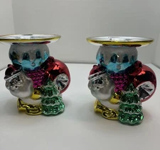 Dept 56 Holiday Dazzle Santa Tree Ornament Christmas Candle Holder 5" Set of 2