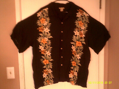 ISLANDER BRAND ''Hawaiian S/S Pocket'' MEN'S BLACK MULTI-COLOR SHIRT 2XL        