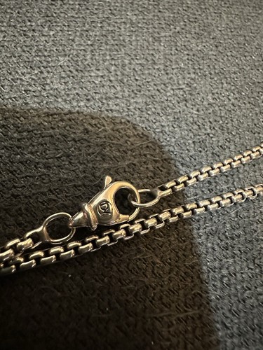 David Yurman Silver Black Diamond Dog Tag Pendant With DY Silver 2mm Chain - Picture 4 of 6