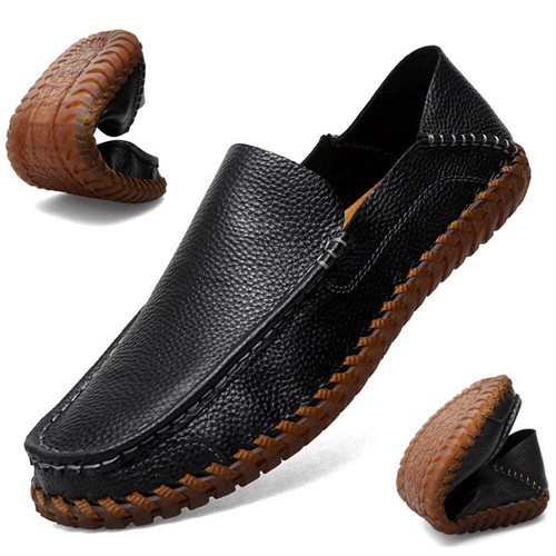 Men's Genuine Leather Slip On Shoes Breathable Round Toe Beef Tendon Sole Drivin - 第 19/51 張圖片