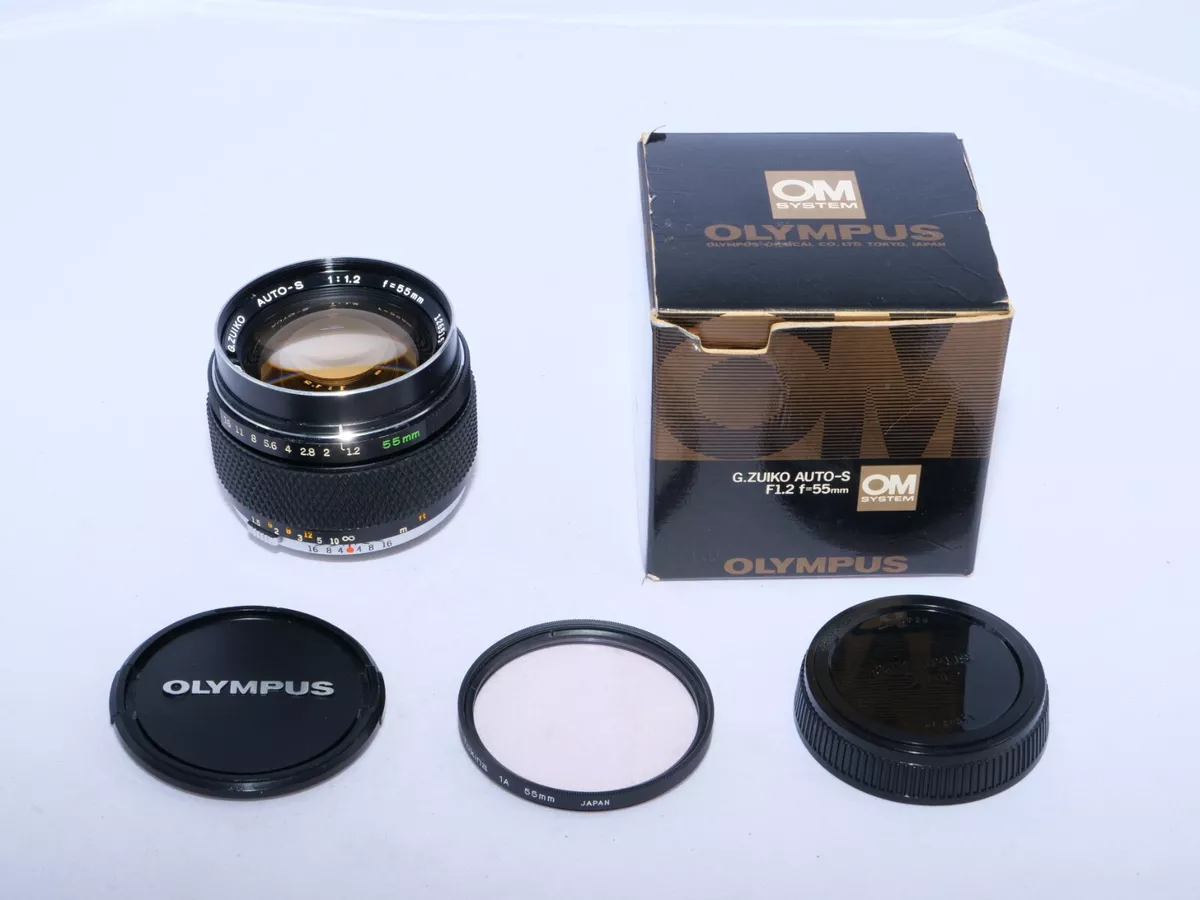Olympus G. Zuiko Auto-S 55mm f1.2 FAST OM Normal Lens. Box. Caps. MINT- OM-1 MD