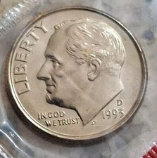 1993 D  FRANKLIN D. ROOSEVELT DIME Rim Error (10c) BU UNCIRCULATED In Cellophan 