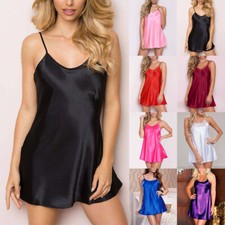 Women Lingerie Satin Silk Sleepwear G-String Dress Babydoll Nightdress Robes US