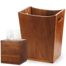 2 Pcs Trash Can Wastebaskets and Tissue Box Set Rectangular Trash Basket Garb...