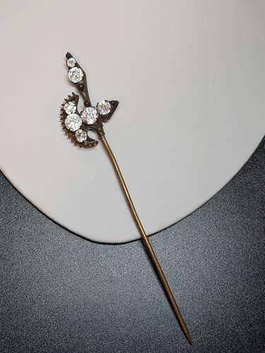 Exceptional Antique Hat Pin Paste Clear Rhinestone AXE Motif