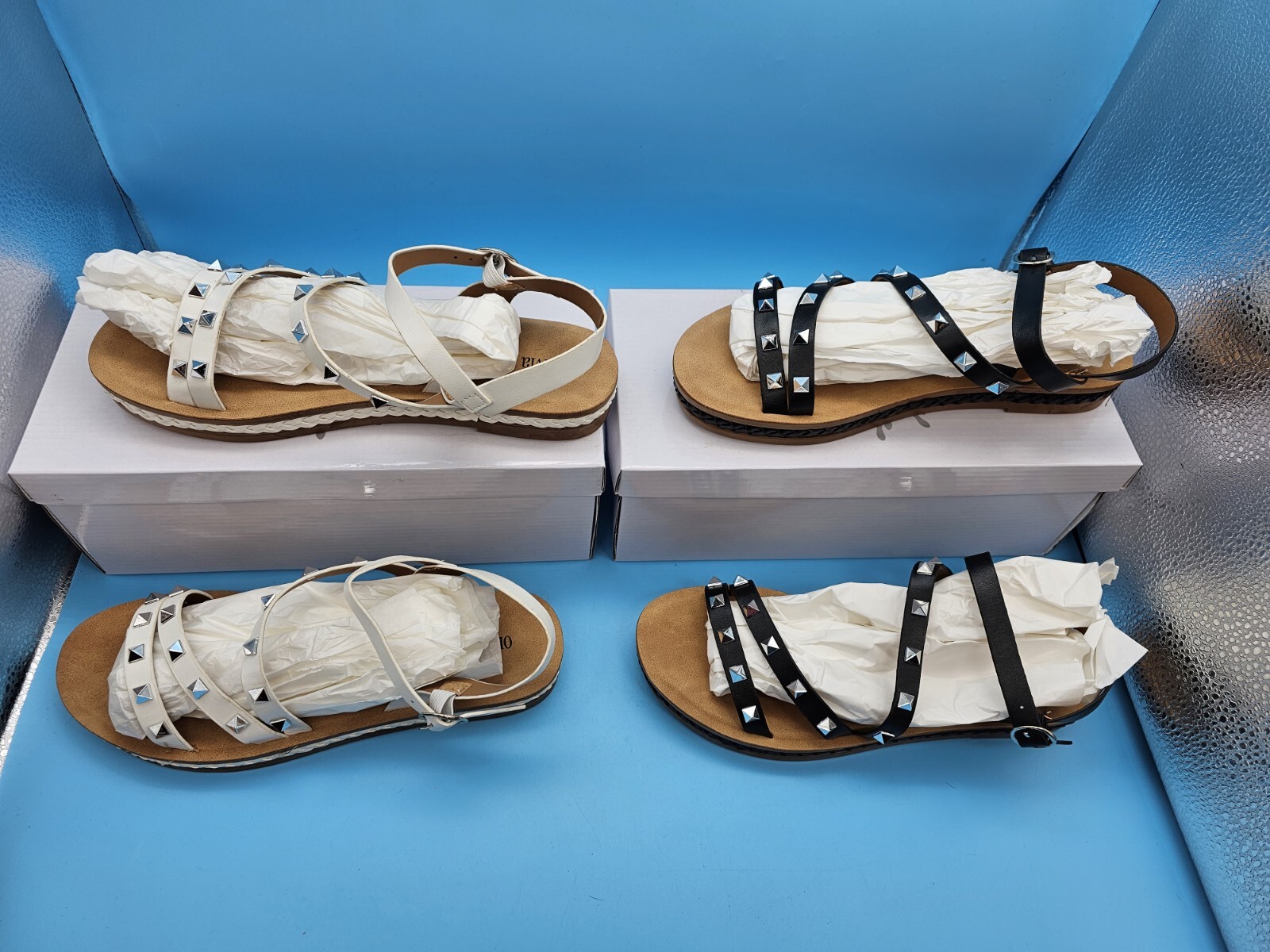 LOTTO Lot 2 Olivia Miller Studded Flat Sandal Ankle Strap Closure Sz 8 US Women