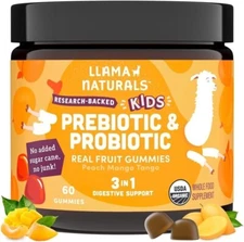 Llama Naturals Kids Probiotic with Prebiotic Fiber Vegan Organic Prebiotics a...