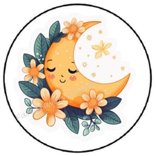 MOON WITH FLOWERS ENVELOPE SEALS LABELS STICKERS PARTY FAVORS