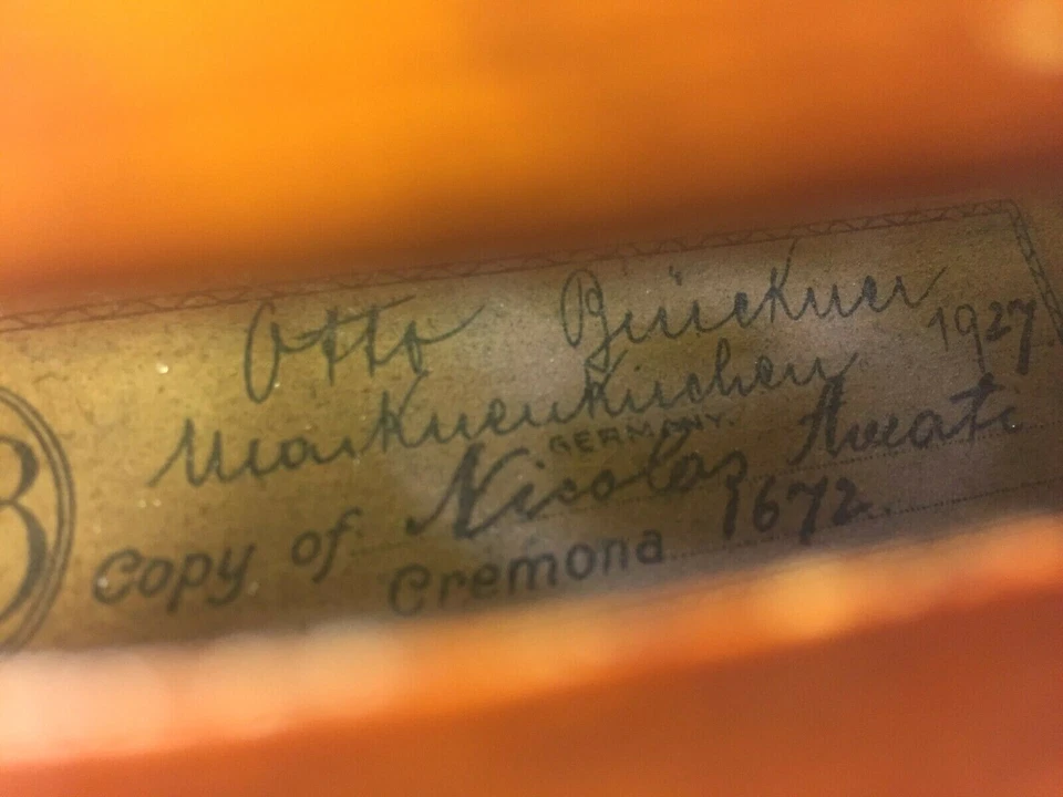 Otto Bruckner Violin Germany 1927 Inlaid Purfling Nicolas Amati Model w/ Case - Image 3 of 4