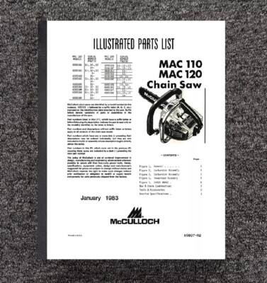 #ad #ad 1983 Mac Chainsaw Illustrated Parts List Manual Fits McCulloch 110 120 MC#67 $18.79