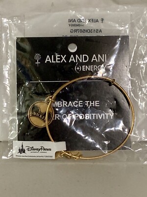 New Disney Parks Alex and Ani Mickey Ear Hat Icon Charm Bangle Bracelet Gold