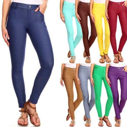Womens 5-Pocket Color Stretch Pants 