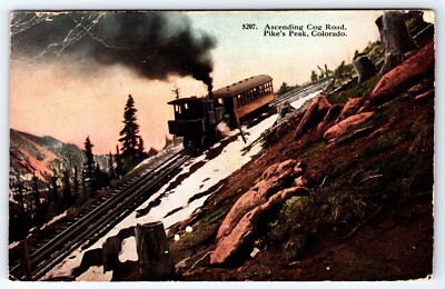 Ascending Cog Road Cogwheel Railroad Pikes Peak Colorado 1913 DB Postcard N-1 