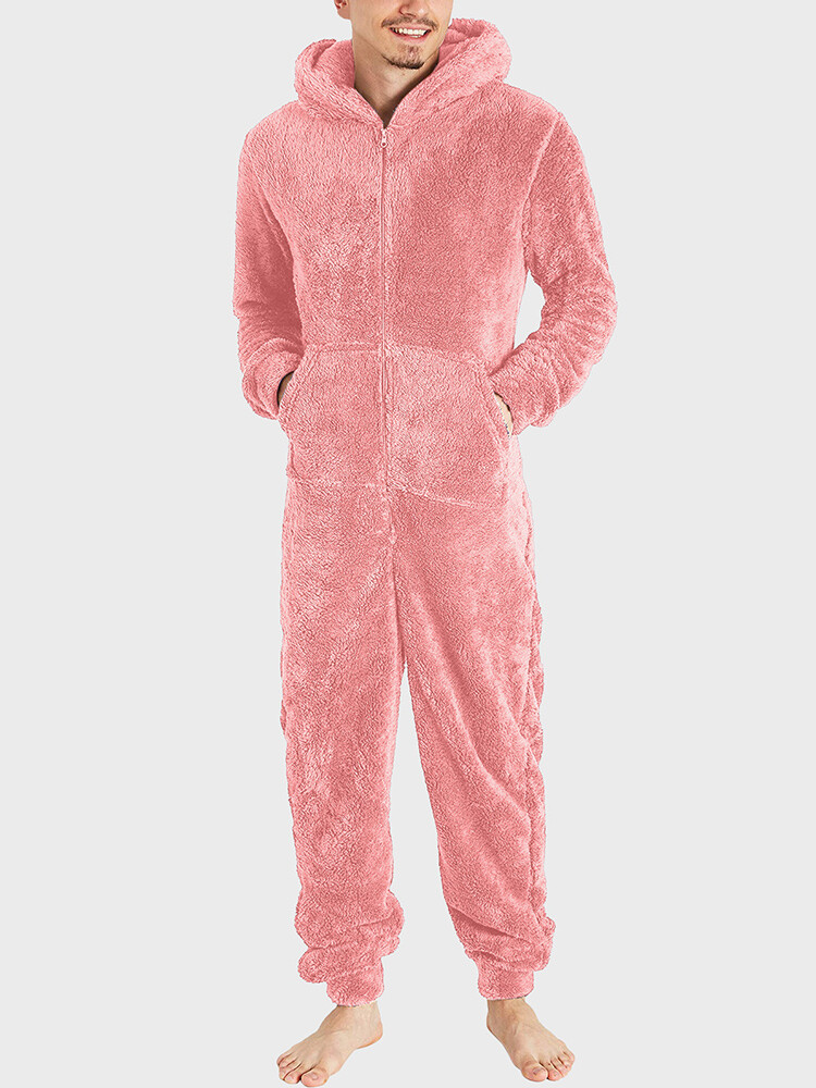 Hombre Invierno Mono Polar Pijama Mono con Capucha Cálido/Cremal <