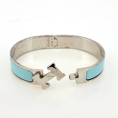 HERMES Bangle Clic H Enamel Clic Clack Metal Silver Auth Rare Women's Accessory