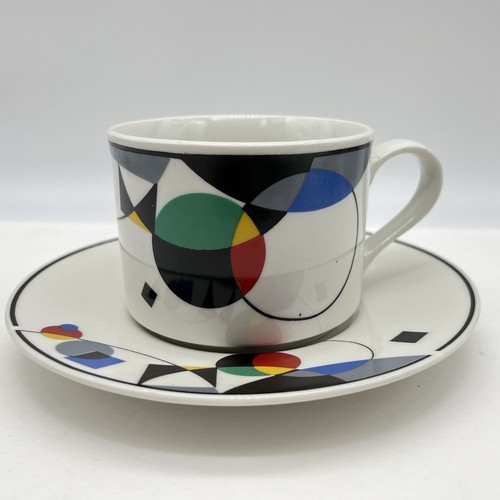 Vintage Lynns Stoneware Coffee Cup and Saucer Postmodern Geometric Set of 2 - Picture 5 of 10