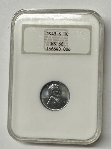 1943 S- NGC 1C MS66 LINCOLN STEEL WHEAT CENT OLD FATTY HOLDER