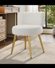 Dressing Table Stool with Gold Legs and Tufted Back Comfy Makeup Vanity Stool