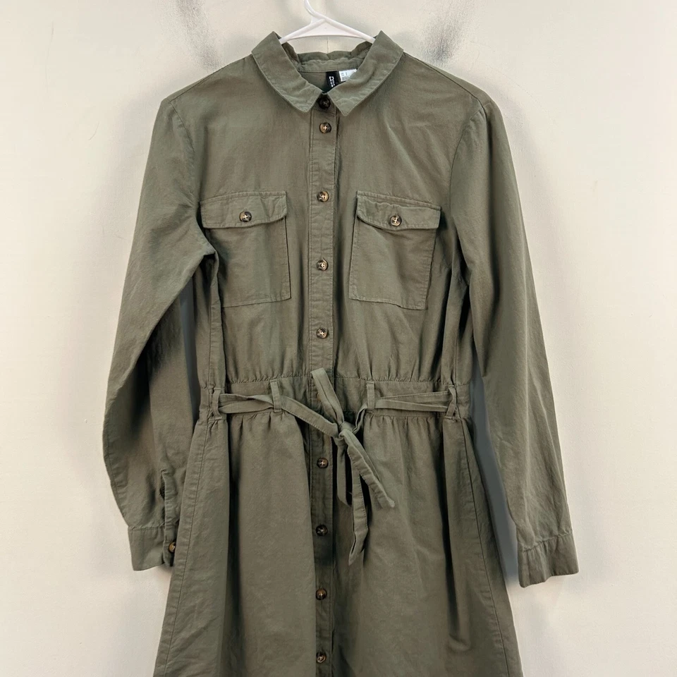 H&M Divided Girls 8 Shirt Dress Green Woven Cotton Button Long Sleeve 21651 - Image 3 of 4