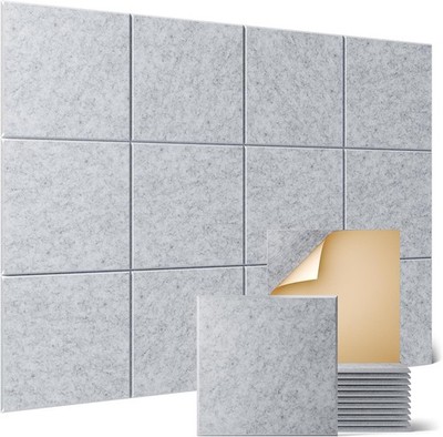 12 Pack Acoustic Wall Panels Self-Adhesive 12'' X 12'' X 0.4'' Sound Absorbing Gray