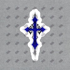 Blue Decorative Cross Vinyl Sticker Gothic Style Decal for Laptops, 663685