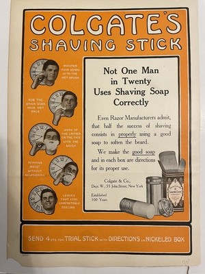 1907 Colgate Rasur Kleben Aufdruck Ad Groß Orange Grafiken Original