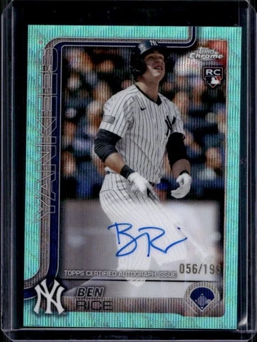 2025 Topps Chrome Ben Rice Rookie Auto RC Aqua Wave Refractor #/199 Yankees