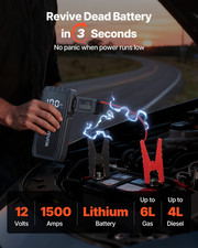 Car Jump Starter 1500A Peak 12V Portable Battery Booster Power Bank