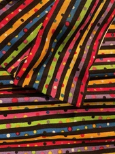 FABRIC TRADITIONS 2005 Black & Colorful Stripes w/Dots Fabric Cotton Vintage 1 y