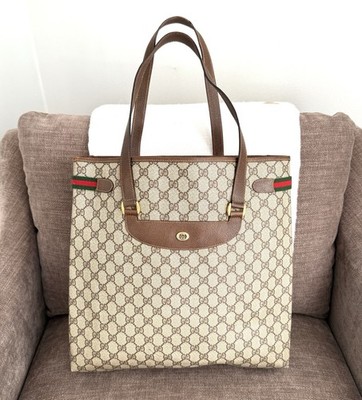 Gucci Authentic Sherry Line Tote Bag Brown Monogram Coated Canvas