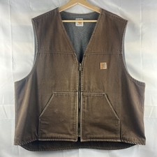 Vintage Carhartt Vest Mens 2XL Brown Sherpa Lined Full Zip Y2K faded distressed