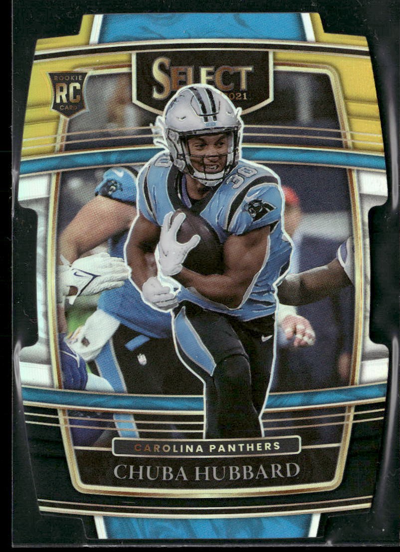 Rookie 2021 Panini Select #76 Chuba Hubbard Black and Gold Prizm Die Cut