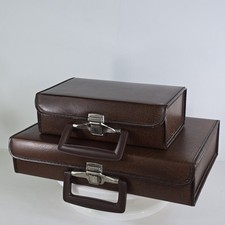 2 VINTAGE CASSETTE STORAGE CARRY CASES 30 12 HOLDER FAUX BROWN LEATHER ATTACHE