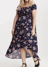 TORRID 2 Cold Shoulder Dress Size 2X Hi Low hem Floral top Short sleeve Hollyday