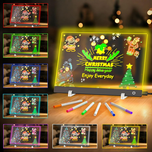 7-Color LED Drawing Board for Kids, 13.8x9.8 Acrylic Glow Doodle Pad ...