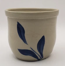 Williamsburg Pottery Crock Planter with Cobalt Blue Flower Small Salt Glaze 3" T