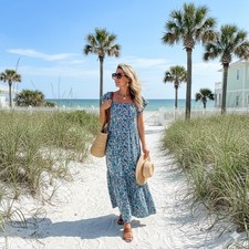 MIRTH Cotton Handloom Tiered Maxi Elegant Dress L Boho Beachy Coastal Luxury