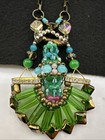 Vintage Pam Hiran Glass Lucite Rhinestone Beaded Statement Necklace Brass Tone. — photo 5