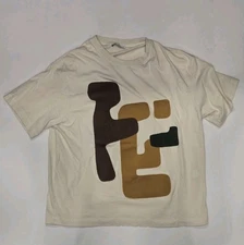 ZARA Abstract Graphic T-Shirt Y2K Neutral Beige Brown Mens Large Made in Portuga