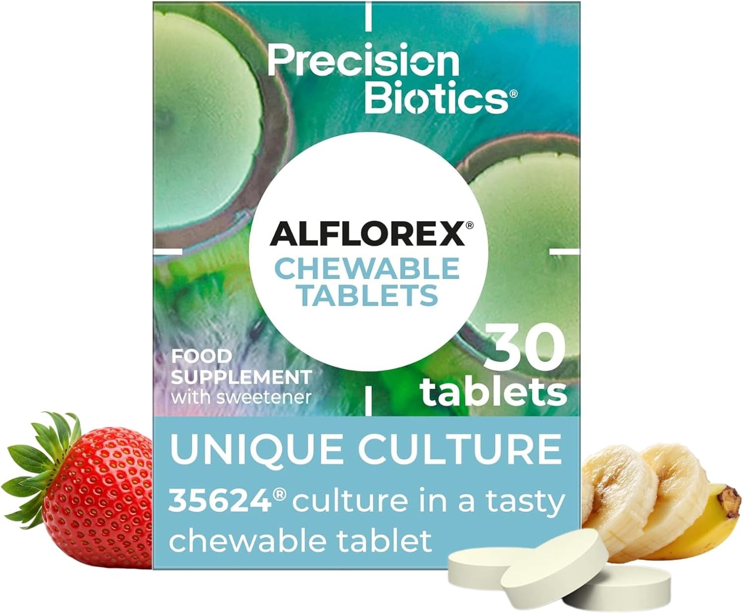 Alflorex Chewable Daily Gut Health Probiotics Supplement 30 Tablets Strawberry