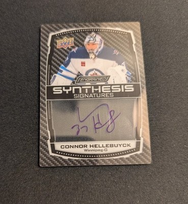2023-24 UD Engrained Synthesis Signatures Connor Hellebuyck (scratch on surface)