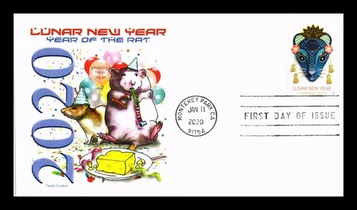 US COVER LUNAR NEW YEAR OF THE RAT FIRST DAY ISSUE PANDA CACHET