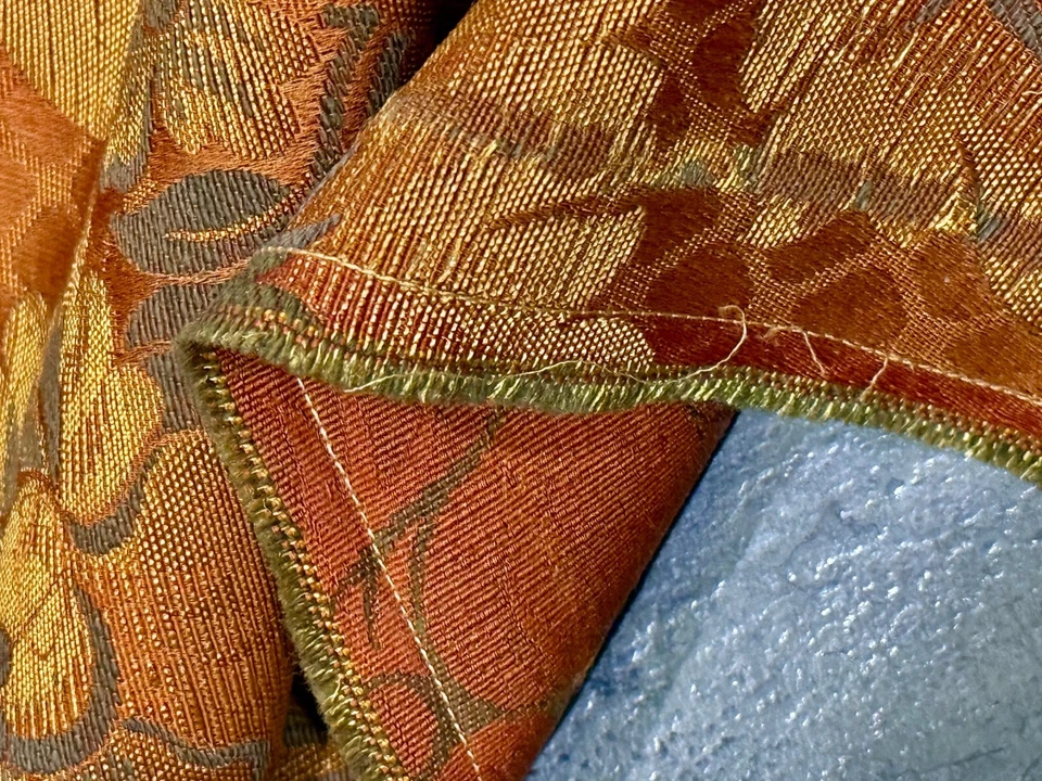 Cortina drapeada vintage década de 1920 laranja cetim damasco artes e artesanato Deco Barkcloth Era - Imagem 3 de 4