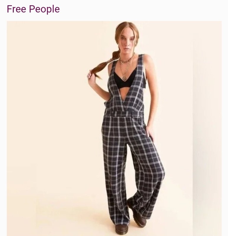 Free People Womens Plaid Mara Menswear Overalls Y2K 90s Wide Legl sz 4