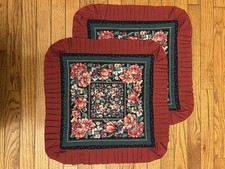 NOS Handmade Quilted Floral Pillow Shams 20x20 Set of 2